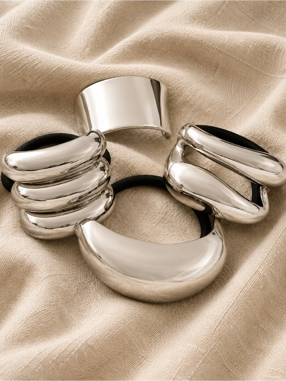 Silver-Tone Sculptural Ponytail Holder | Statement Hair Accessories Set